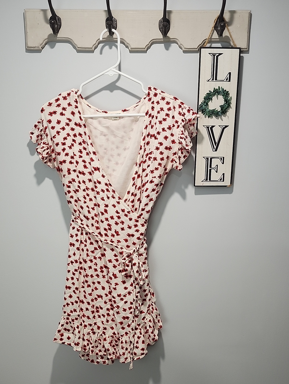 Billabong Cream Mini Wrap Dress with Red Floral Print